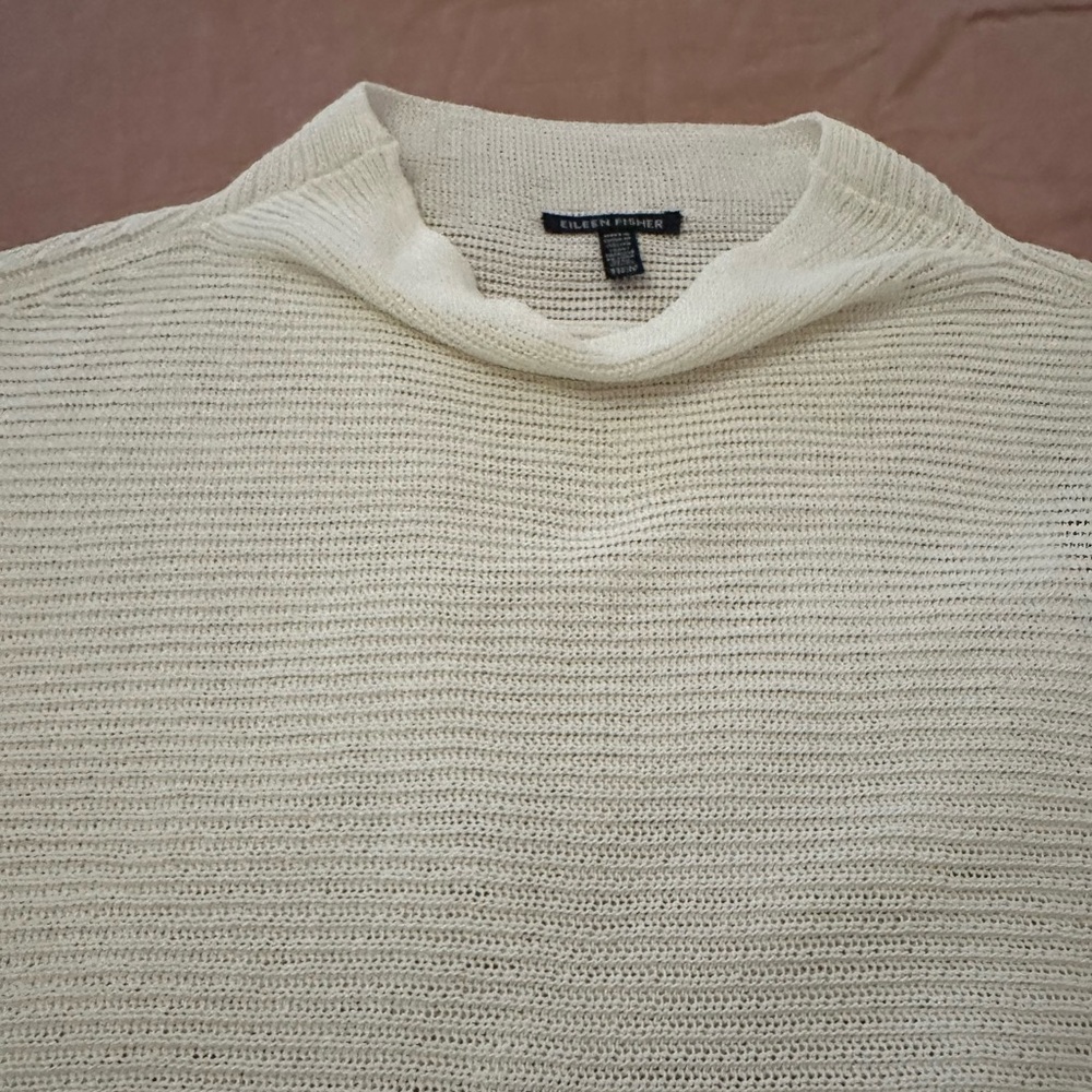 Eileen Fisher Cream Knit funnel knit mock top size 8